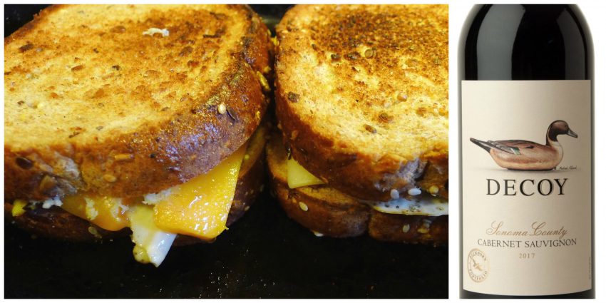 Comfort food grilled cheese sandwich, try wine pairing with Decoy Cabernet Sauvignon. 