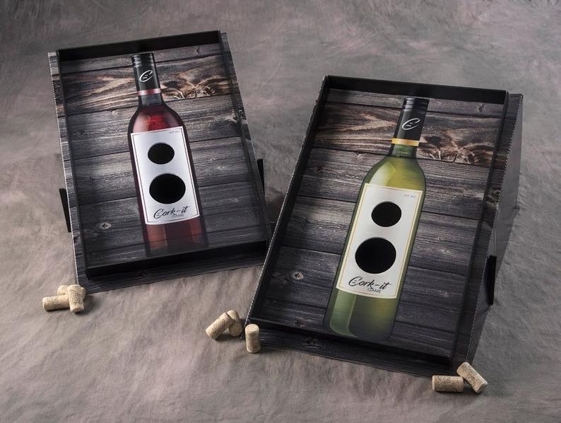 The best entertainment for wine lovers is Cork-It, a table toss game. Photo: Etsy